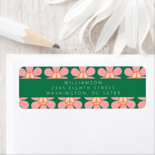 Peace Sign Flower Green Pink Shower Return Address Label