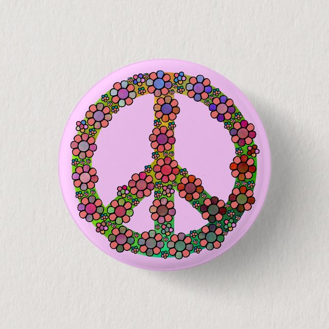 Peace Sign Flower Symbol Colorful Button (Front)