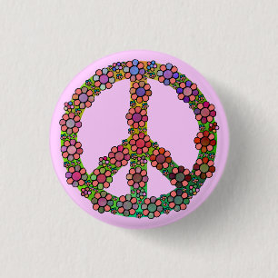 Peace Sign Flower Symbol Colorful Button