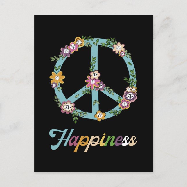 Peace Sign Flowers Colorful Happiness Hippie Postcard (Front)