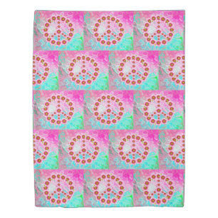 Peace Sign Flowers Duvet Cover