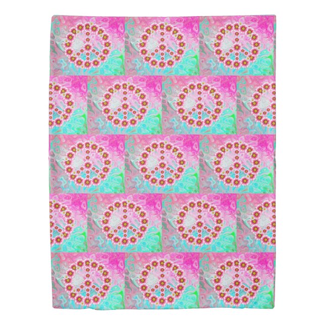 Peace Sign Flowers Duvet Cover (Front)