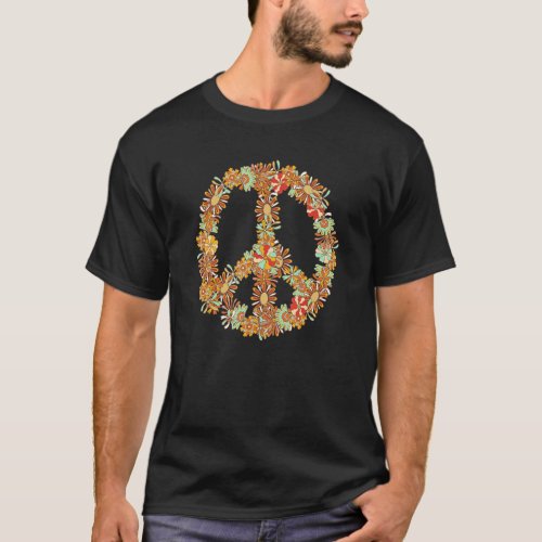 Peace Sign Flowers Vintage Hippie Retro 60s 70s Co T_Shirt
