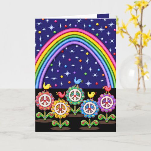 Peace Sign Flowers with Celestial Sparkle Card