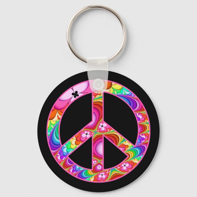 Peace Sign Fractal Groovy Trip Keychain (Front)