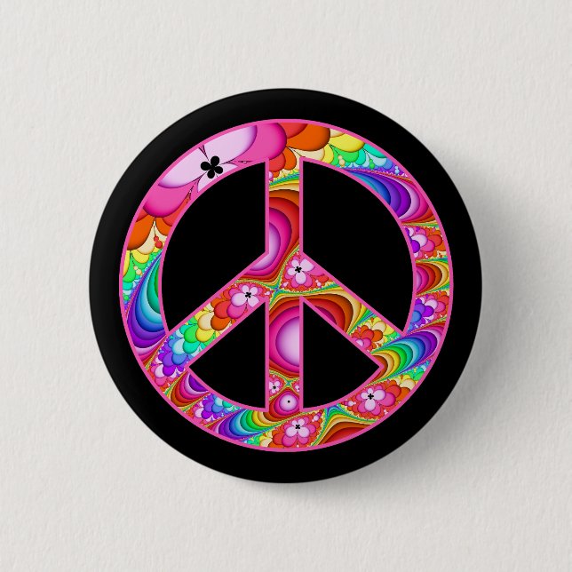 Peace Sign Fractal Groovy Trip Pinback Button (Front)