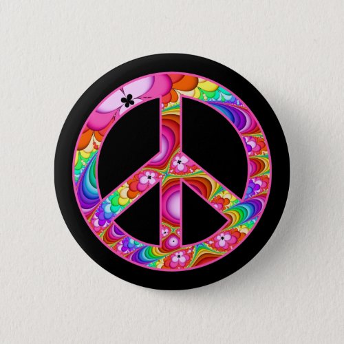 Peace Sign Fractal Groovy Trip Pinback Button