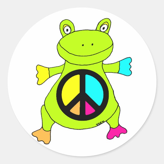 Peace Sign Frog Classic Round Sticker (Front)