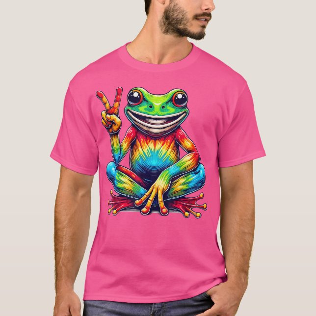 Peace Sign Frog Hippie Tie-Dye Women Men T-Shirt (Front)