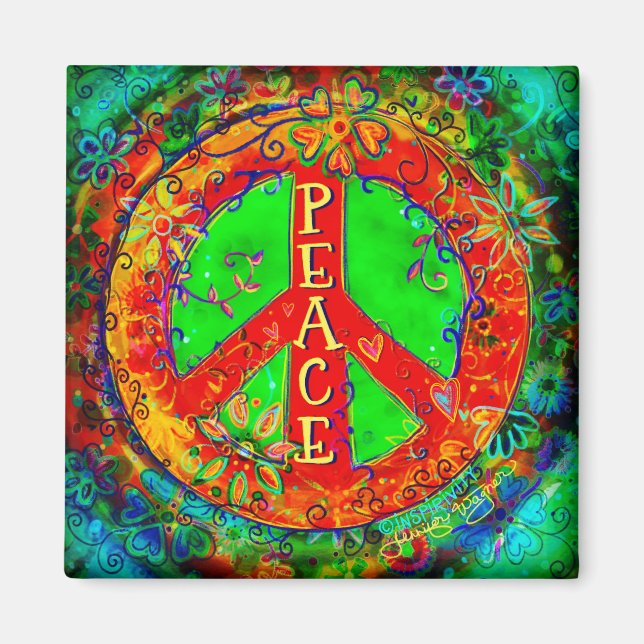 Peace Sign Fun Hippie Colorful Floral Inspirivity Magnet (Front)