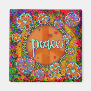 Peace Sign Fun Pretty Colorful Floral Inspirivity Magnet