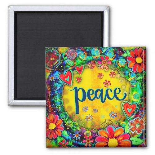 Peace Sign Fun Yellow Colorful Floral Inspirivity Magnet