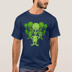 Peace Sign Funny Cute Armada Of Aliens UFO Outer S T-Shirt