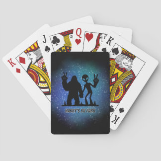 Peace Sign Galactic Personalized Sasquatch & Alien Poker Cards