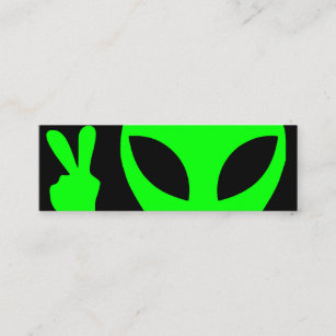 Peace Sign Green Alien Close Mini Business Card