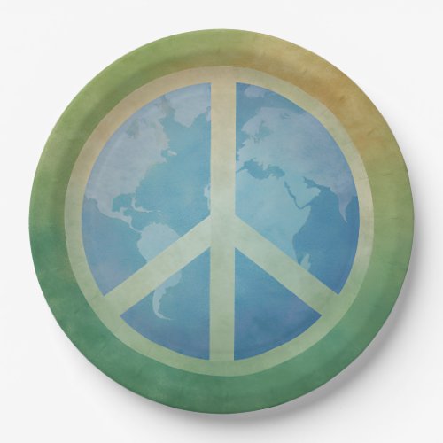 Peace Sign Green Gradient with Blue World  Paper Plates