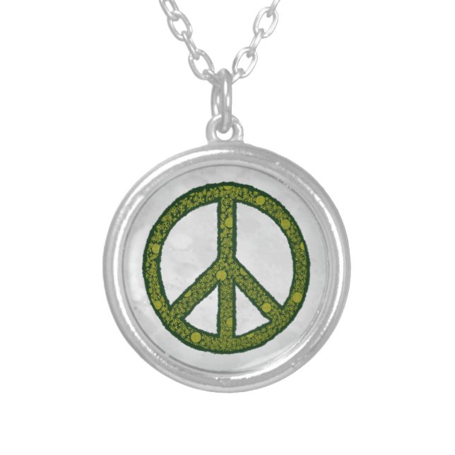 peace sign green silver plated necklace (Front)
