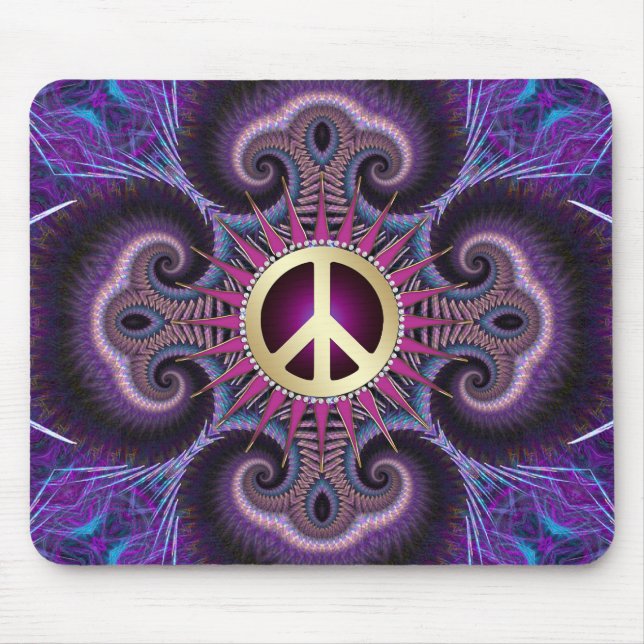 Peace Sign Groovy Fractals Purple Mousepad (Front)