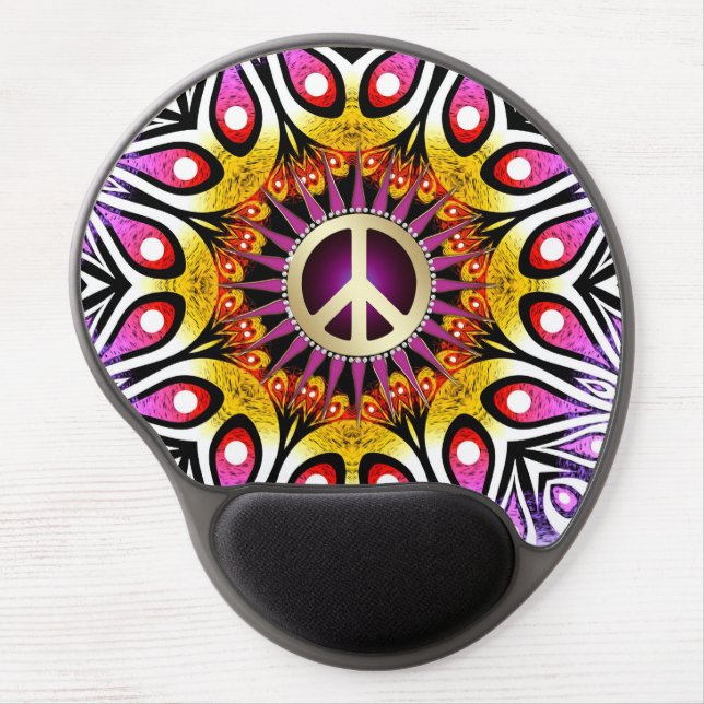 Peace Sign Groovy Purple Pink Gel Mousepad (Front)