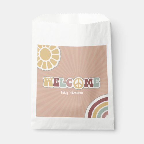 Peace Sign Groovy Welcome Pink Baby Shower Hippie Favor Bag