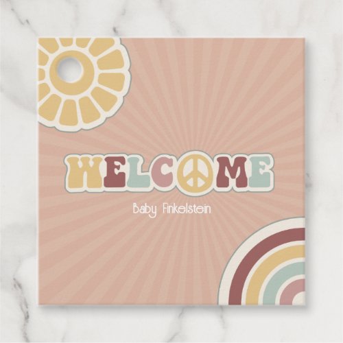 Peace Sign Groovy Welcome Pink Baby Shower Hippie Favor Tags