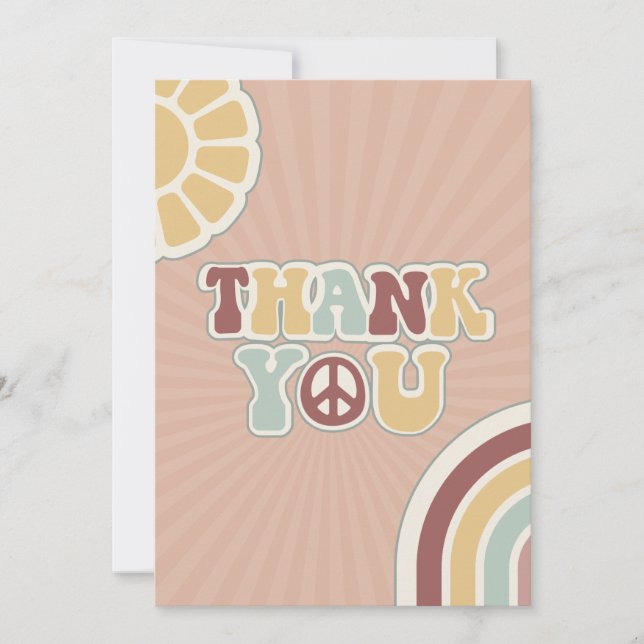 Peace Sign Groovy Welcome Pink Baby Shower Hippie Thank You Card (Front)