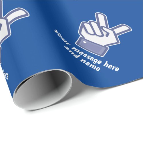 Peace sign hand gesture funny computer symbol blue wrapping paper