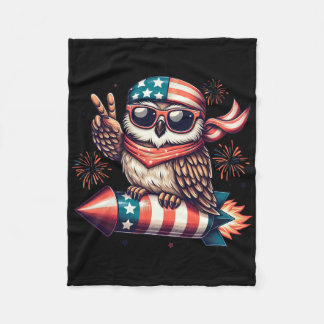 Peace Sign Hand Owl Firework American Usa Flag 4th Fleece Blanket