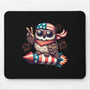 Peace Sign Hand Owl Firework American Usa Flag 4th Mouse Pad