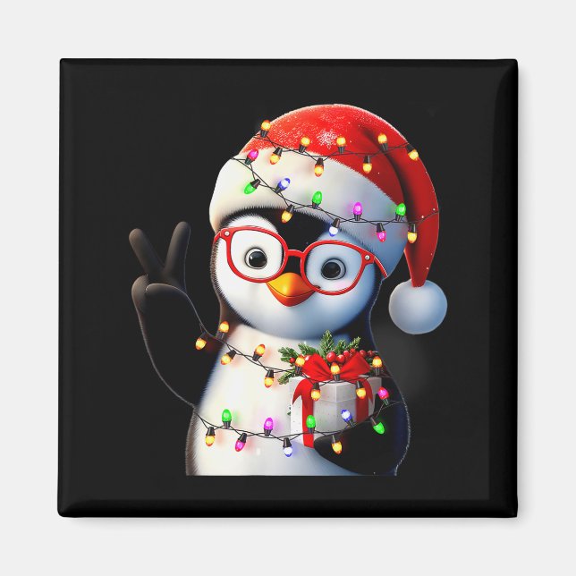 Peace Sign Hand Penguin Santa Christmas Penguin Pa Magnet (Front)