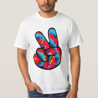 Peace Sign Hand Red Blue Tie Dye