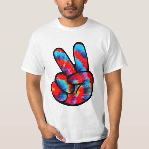 Peace Sign Hand Red Blue Tie Dye T_Shirt