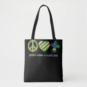 Peace Sign Heart Fleur De Lys Hippie Peace Love Tote Bag