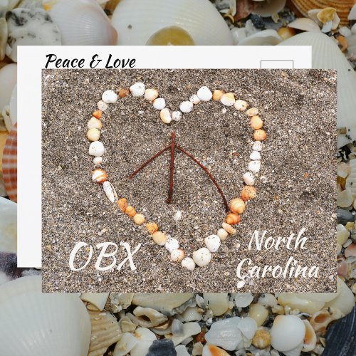 Peace Sign Heart of Seashells OBX NC Postcard