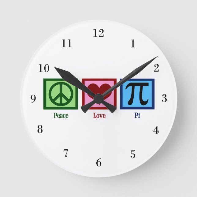 Peace Sign Heart Pi Symbol Round Clock (Front)