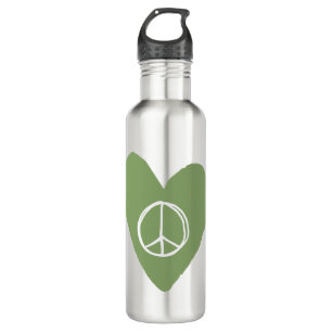 Peace Sign Heart Stainless Steel Water Bottle