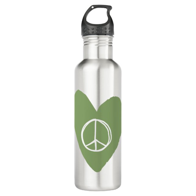 Peace Sign Heart Stainless Steel Water Bottle (Front)