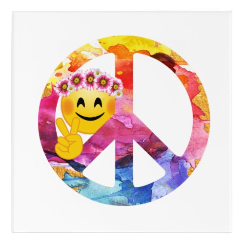 Peace Sign Hippie Emoticon Watercolor Art