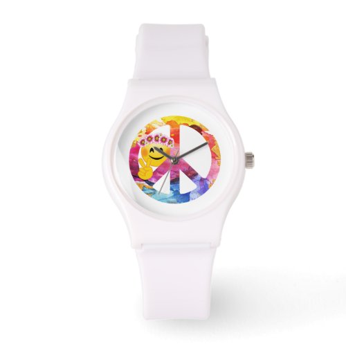 Peace Sign Hippie Emoticon Watercolor Art Watch