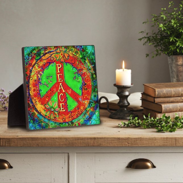Peace Sign Hippie Fun Floral Whimsical Easel Plaque (Creator Uploaded)