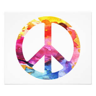 Peace Sign Hippie Girl 70s Watercolor Art