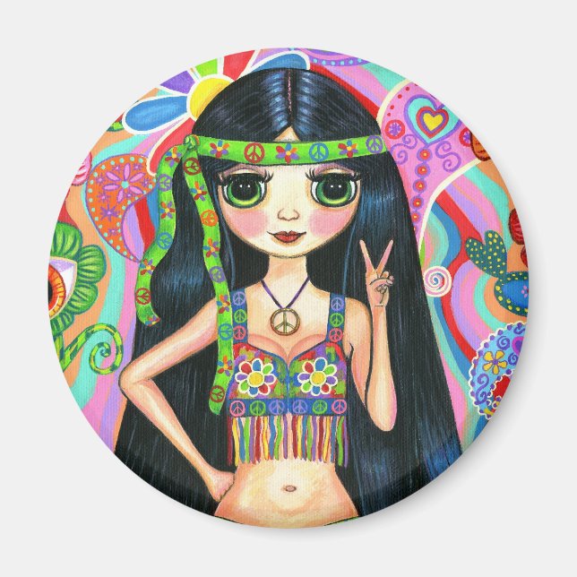 Peace Sign Hippie Girl Magnet (Front)