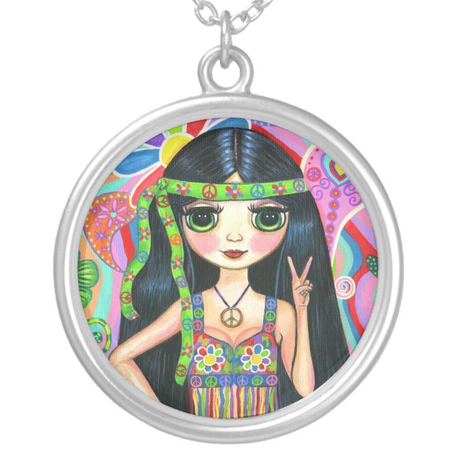 Peace Sign Hippie Girl Necklace (Front)
