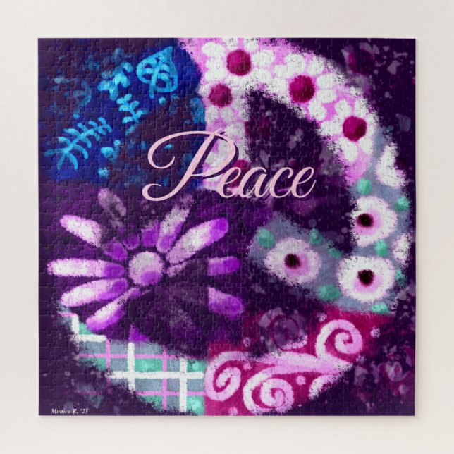 Peace Sign Hippie Groovy Retro Personalized Jigsaw Puzzle (Vertical)