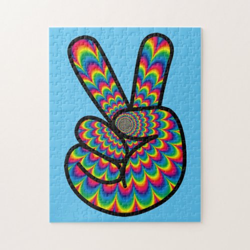 PEACE SIGN HIPPIE PSYCHEDELIC COLORS JIGSAW PUZZLE