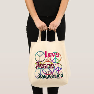 Peace Sign Hipster Pattern Tote Bag