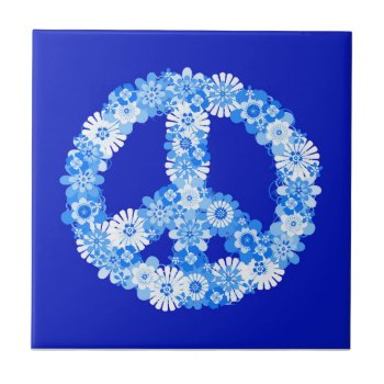 Peace Sign In Blue Ceramic Tile by Mistflower at Zazzle