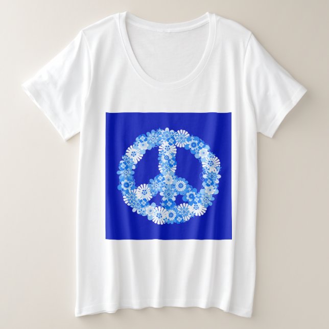 Peace Sign in Blue Plus Size T-Shirt (Design Front)