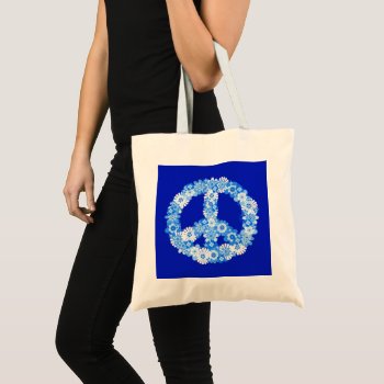 Peace Sign In Blue Tote Bag by Mistflower at Zazzle