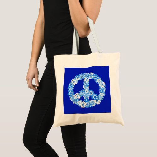 Peace Sign in Blue Tote Bag